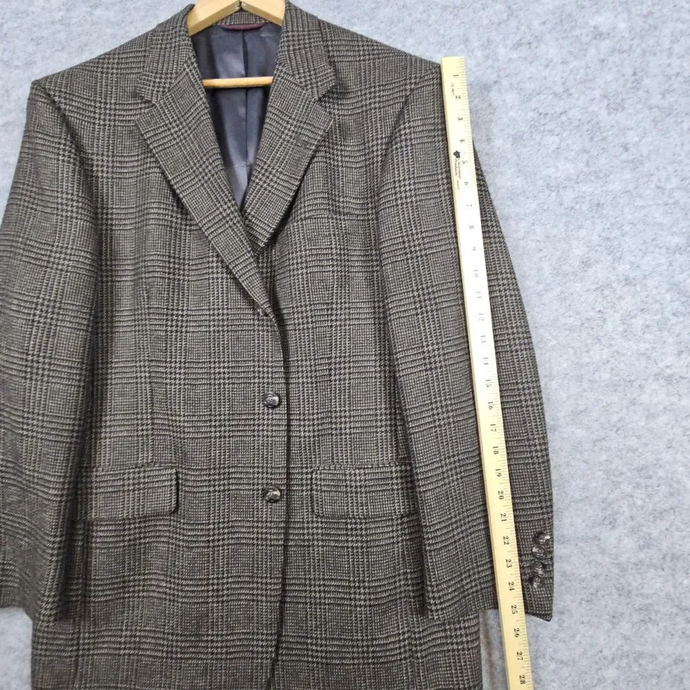 Hart Schaffner Marx Men's Brown Blazer Size 42R 100% Wool Nailhead Windowpane‎